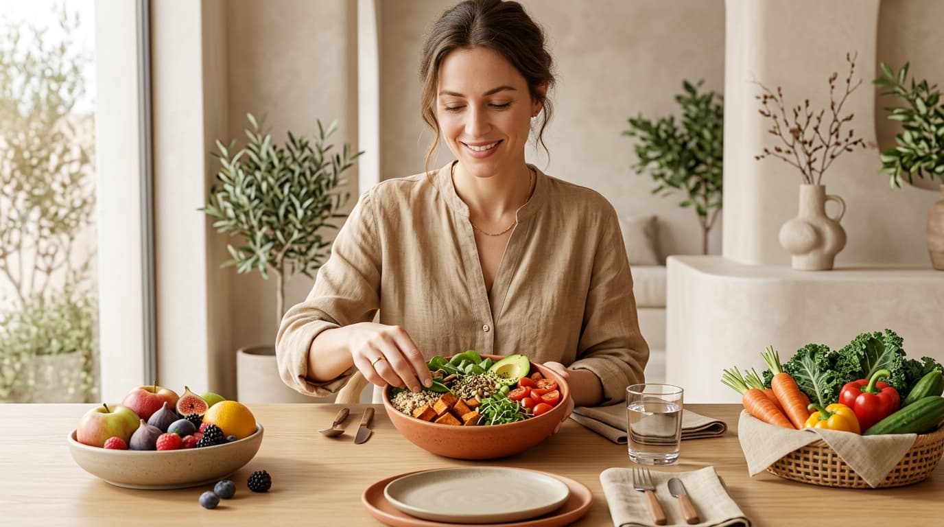 Nutricionista em consulta, em ambiente clínico moderno.